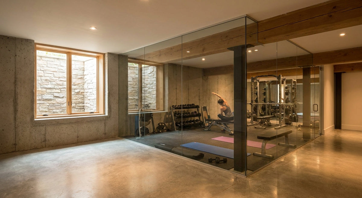 Glaswand für Fitnessräume im Keller