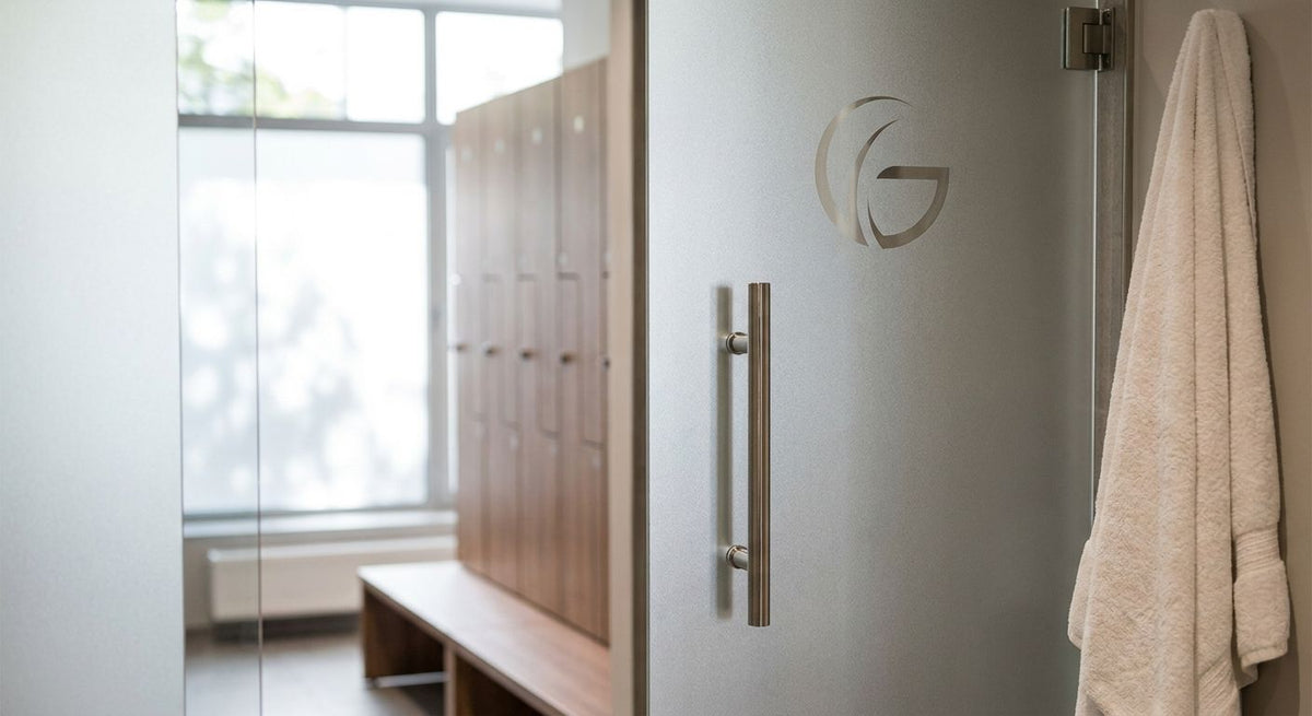 Glastür für Fitnessstudio-Umkleiden nach Maß