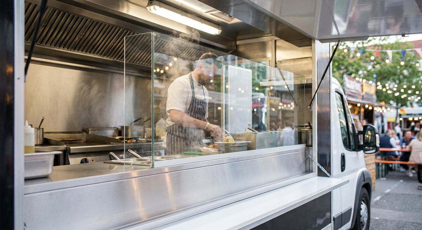 Spritzschutz aus Glas für Foodtrucks und mobile Küchen