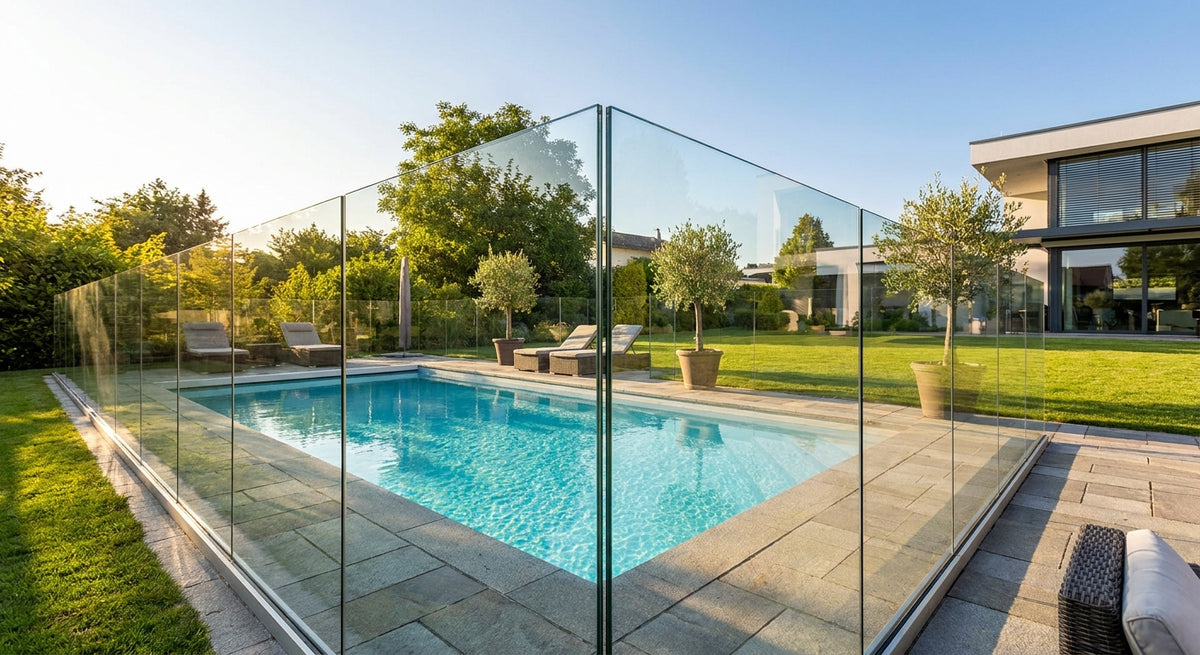 Glaszaun für den Pool im Garten