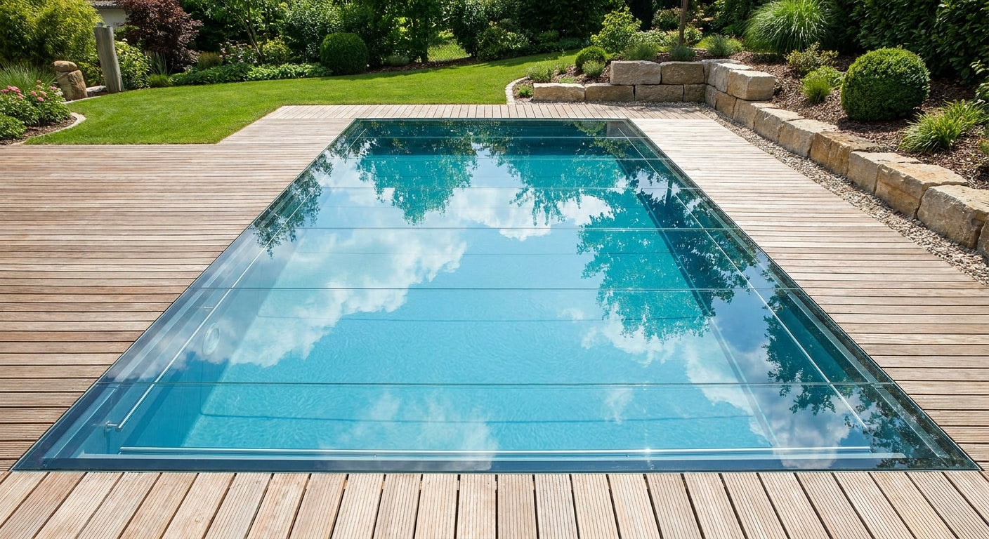 Glasplatte als Poolabdeckung nach Maß