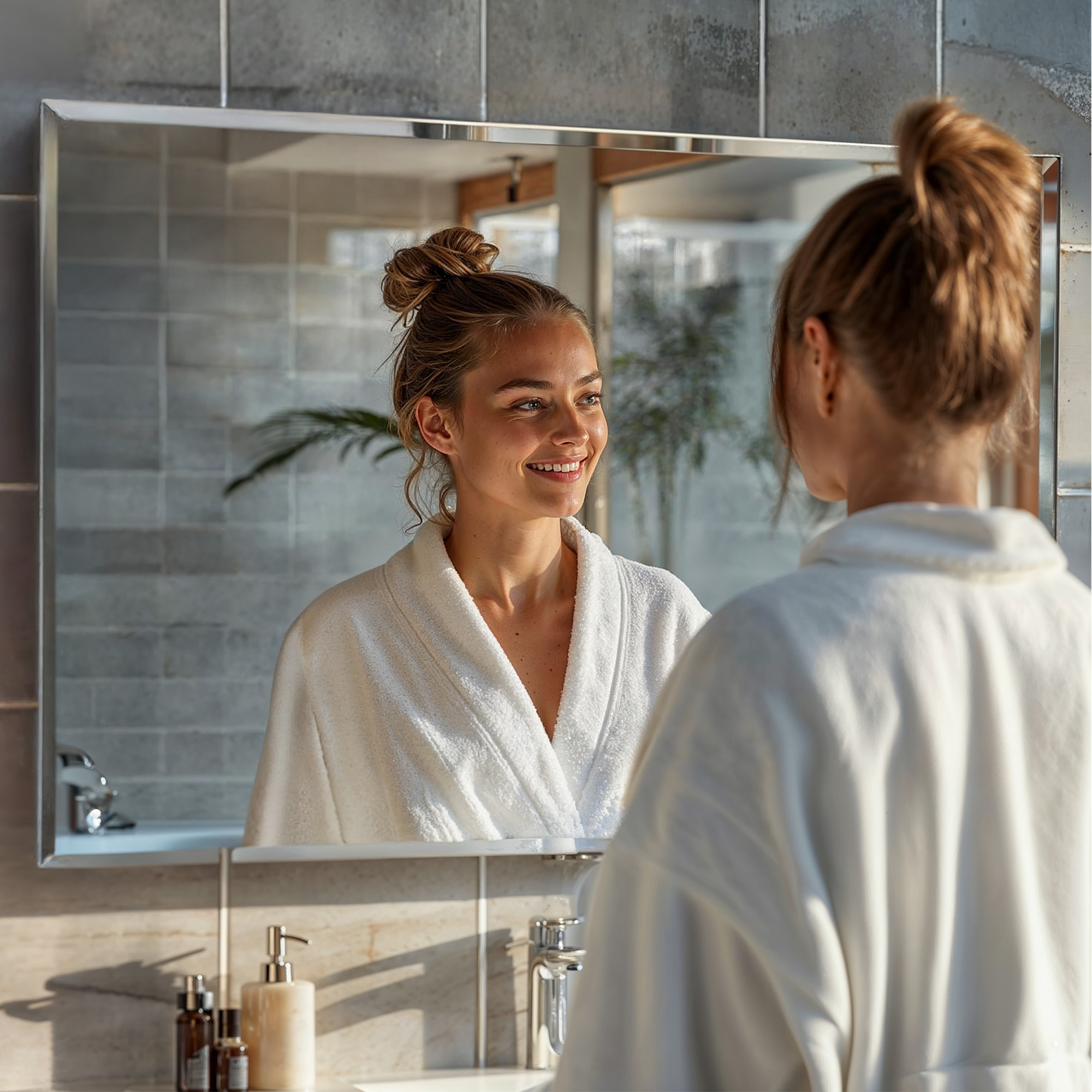 Eleganter Spiegel ohne Rahmen mit Facette, rechteckig, inkl. Befestigungsset. Ideal als Badspiegel oder Wohnzimmerspiegel.