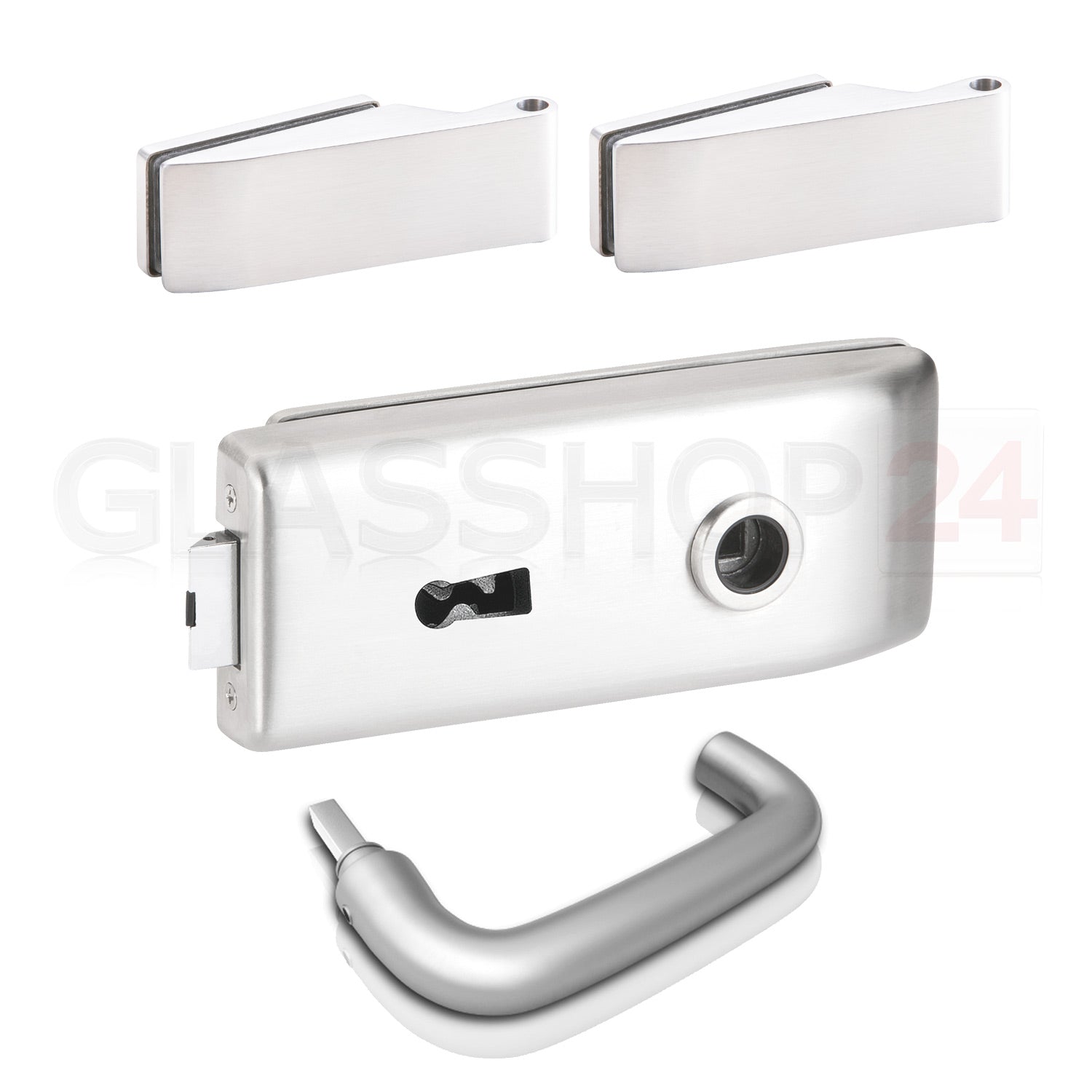Glastürbeschlag Set - Glastürschloss aus hochwertigem Aluminium, eckig - Beschlagsset