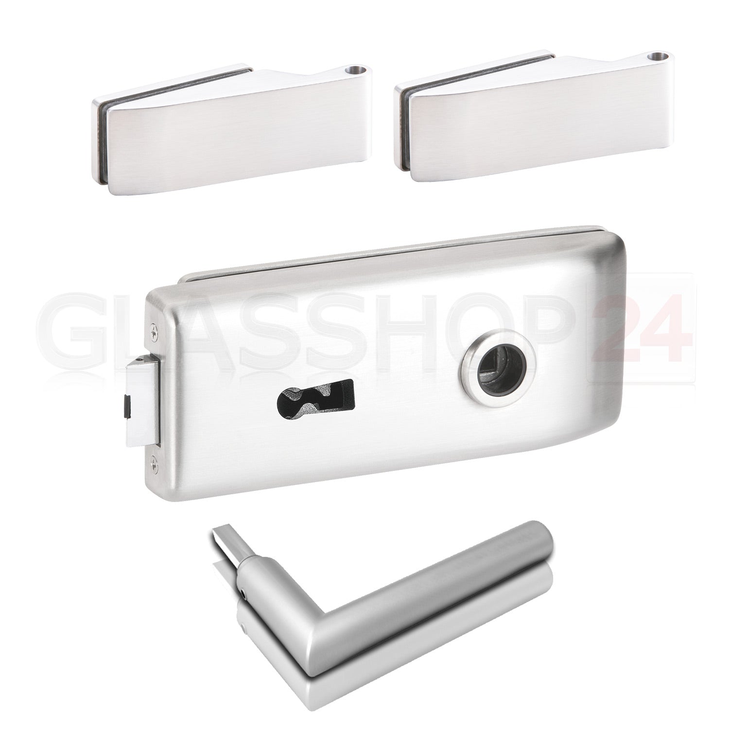 Glastürbeschlag Set - Glastürschloss aus hochwertigem Aluminium, eckig - Beschlagsset