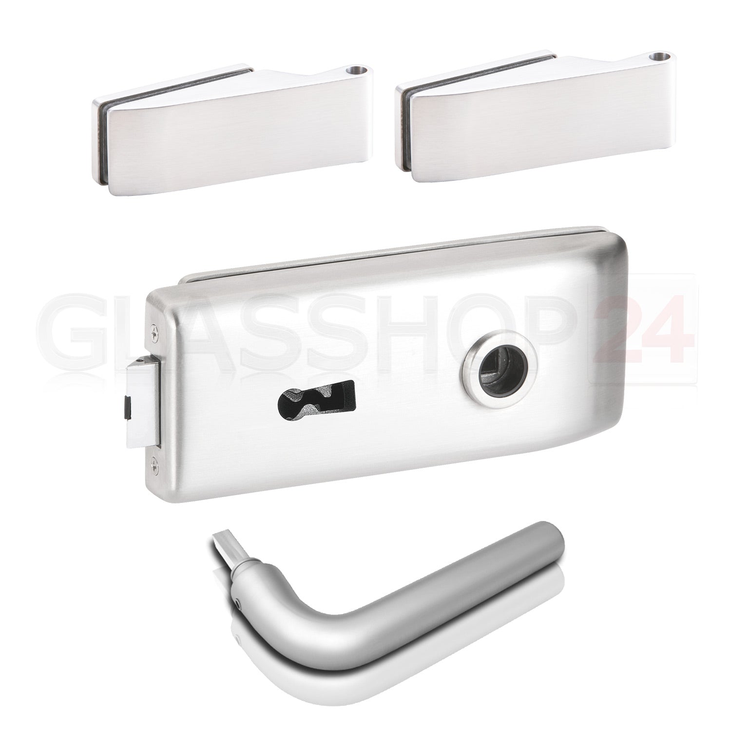 Glastürbeschlag Set - Glastürschloss aus hochwertigem Aluminium, eckig - Beschlagsset
