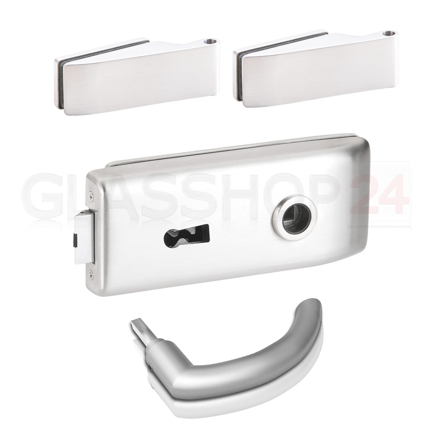 Glastürbeschlag Set - Glastürschloss aus hochwertigem Aluminium, eckig - Beschlagsset