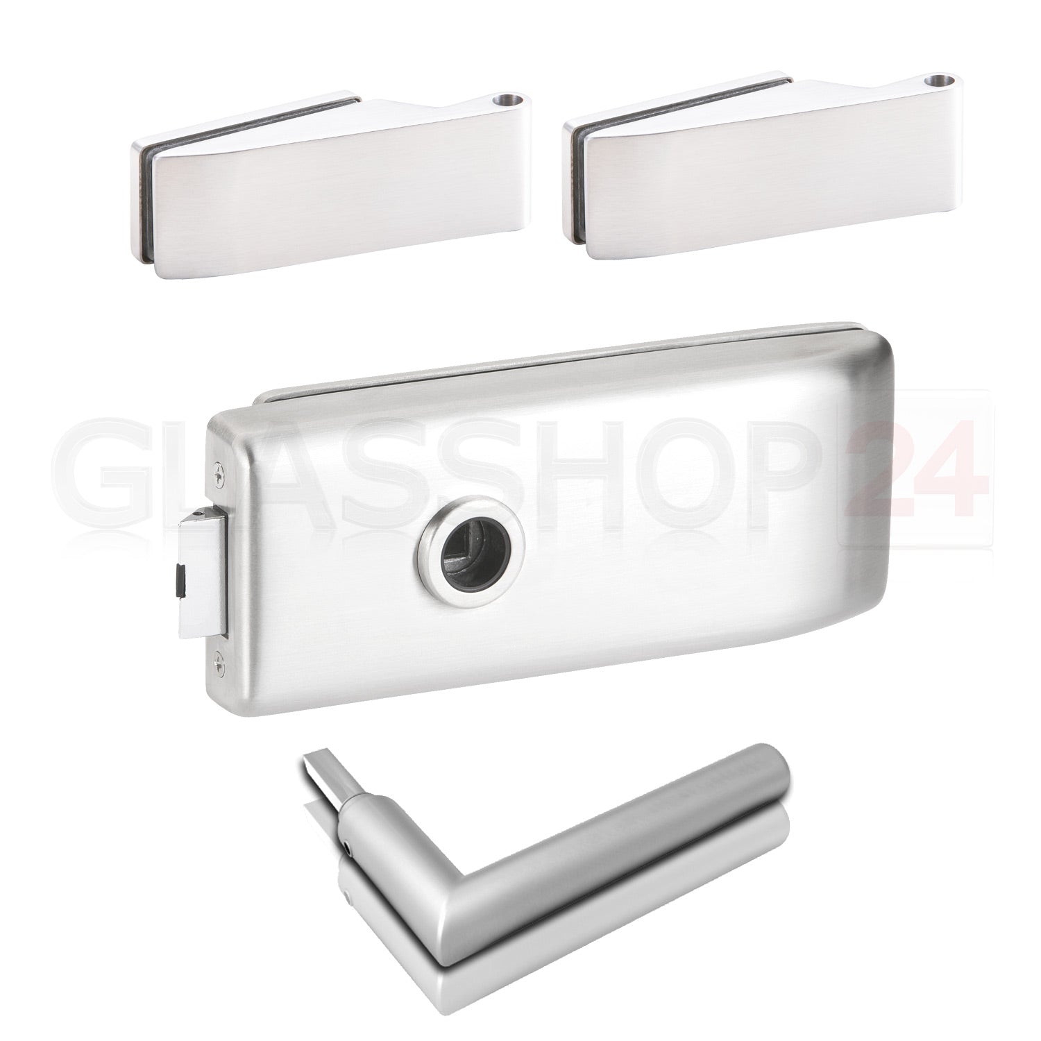Glastürbeschlag Set - Glastürschloss aus hochwertigem Aluminium, eckig - Beschlagsset