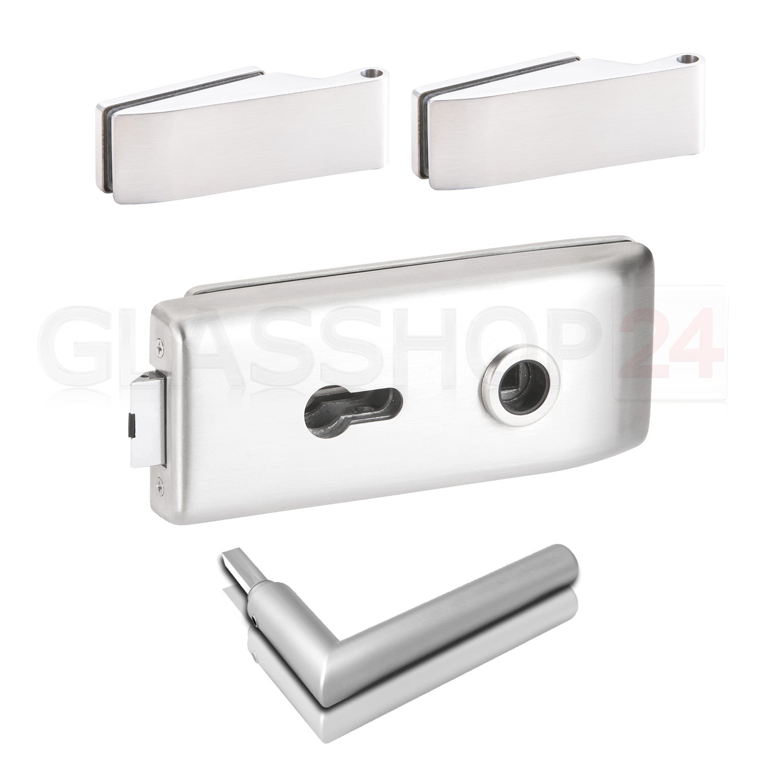 Glastürbeschlag Set - Glastürschloss aus hochwertigem Aluminium, eckig - Beschlagsset