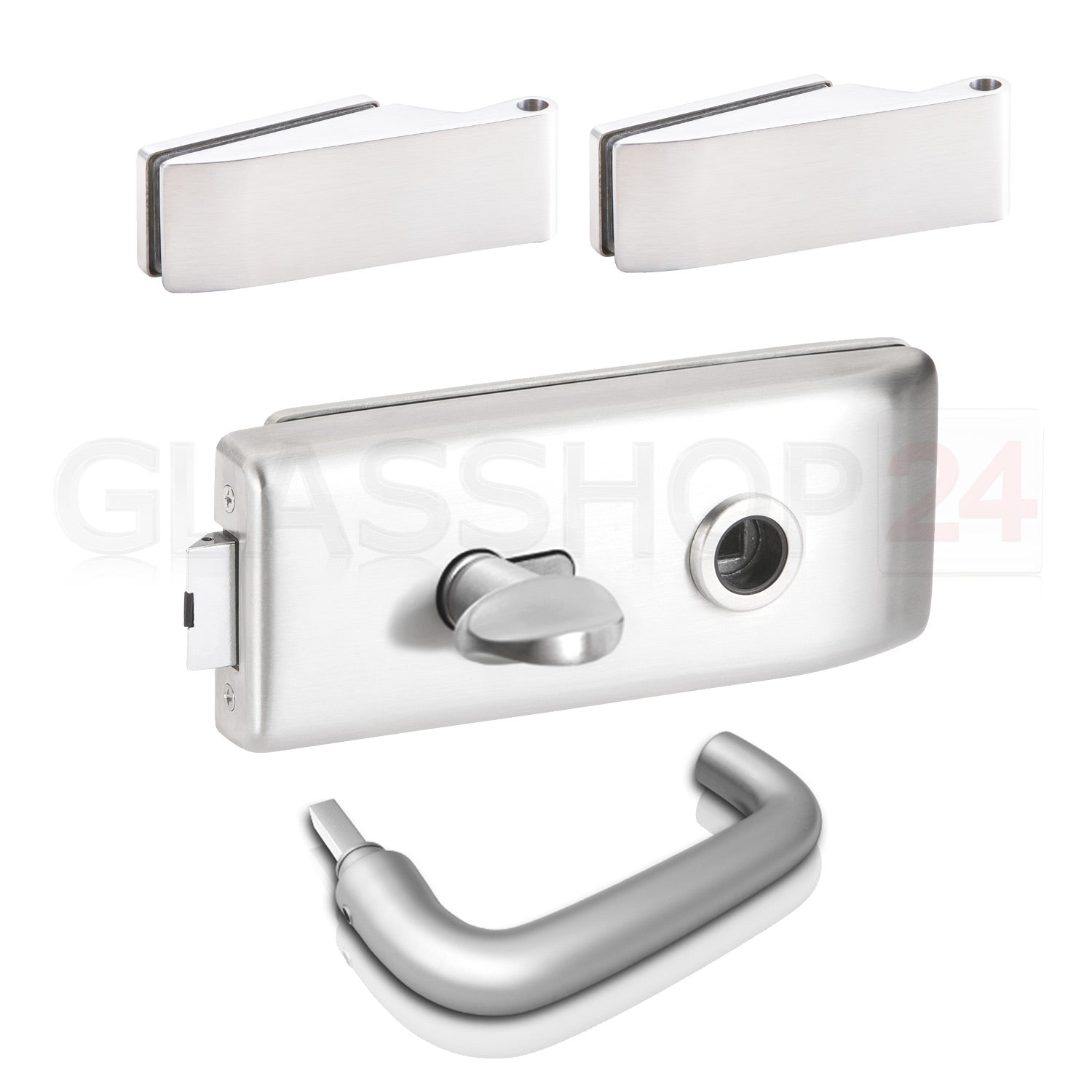 Glastürbeschlag Set - Glastürschloss aus hochwertigem Aluminium, eckig - Beschlagsset