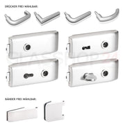 Glastürbeschlag Set - Glastürschloss aus hochwertigem Aluminium, eckig - Beschlagsset