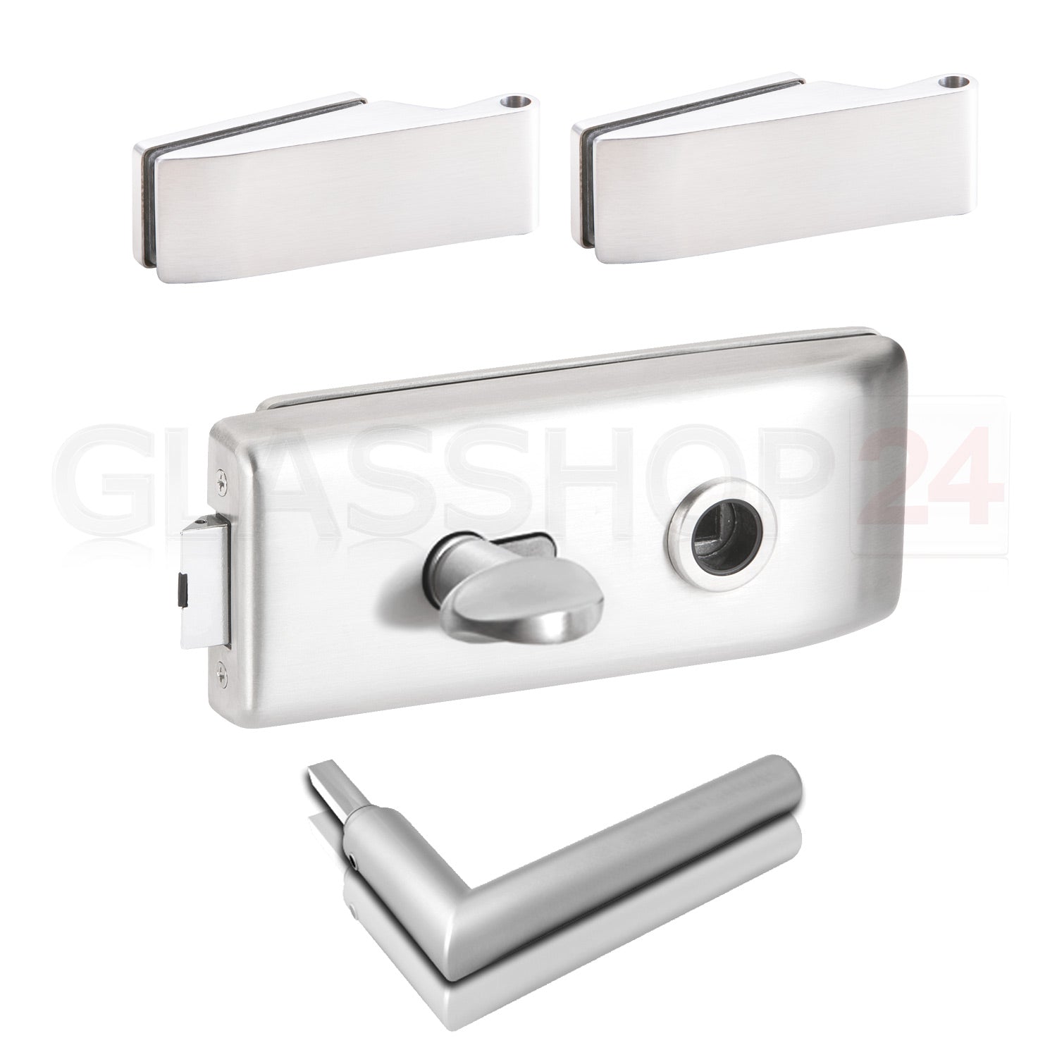 Glastürbeschlag Set - Glastürschloss aus hochwertigem Aluminium, eckig - Beschlagsset