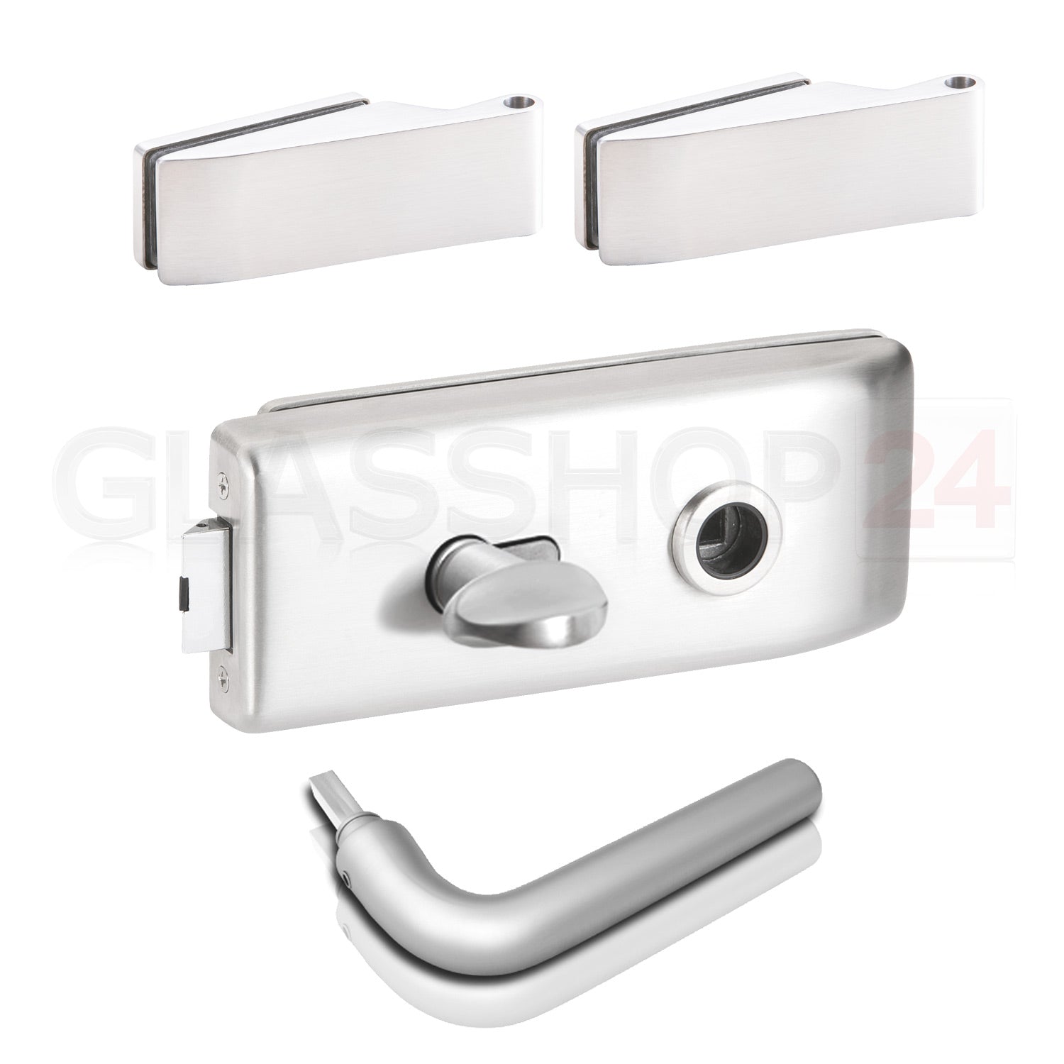 Glastürbeschlag Set - Glastürschloss aus hochwertigem Aluminium, eckig - Beschlagsset