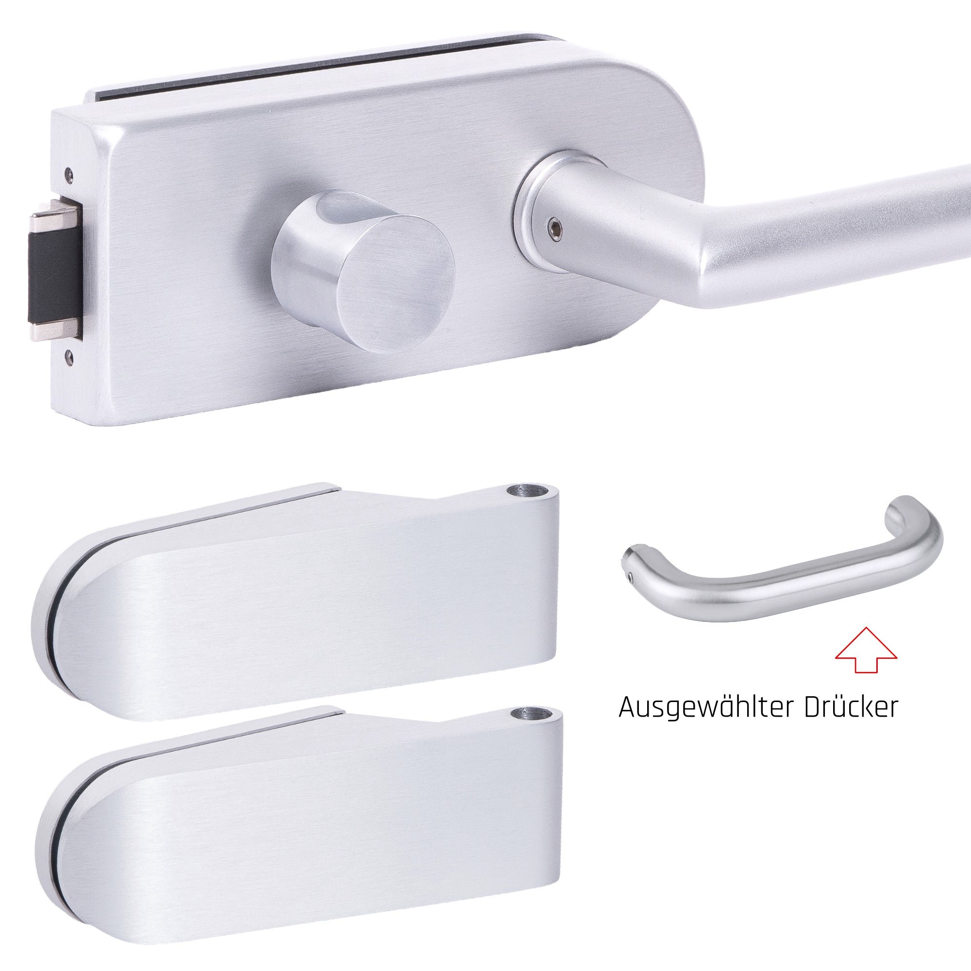 Glastürbeschlag Set - Glastürschloss aus hochwertigem Aluminium, rund - Beschlagsset