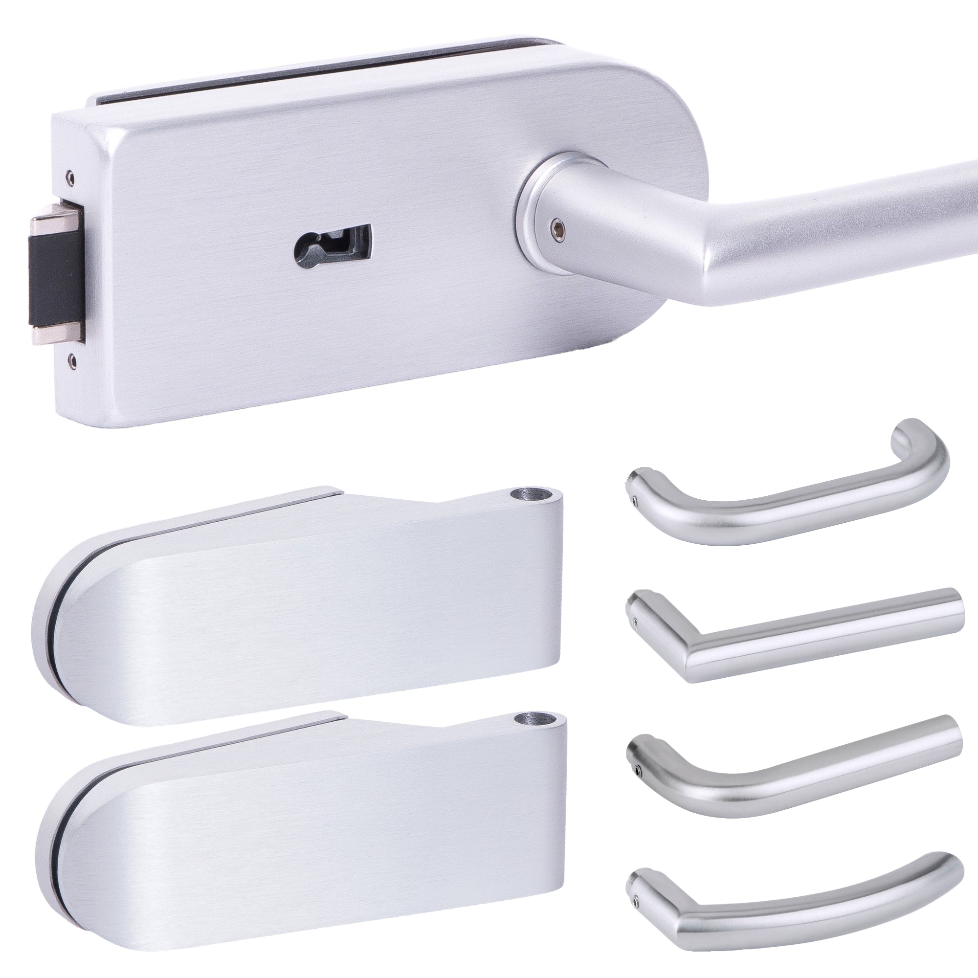 Glastürbeschlag Set - Glastürschloss aus hochwertigem Aluminium, rund - Beschlagsset