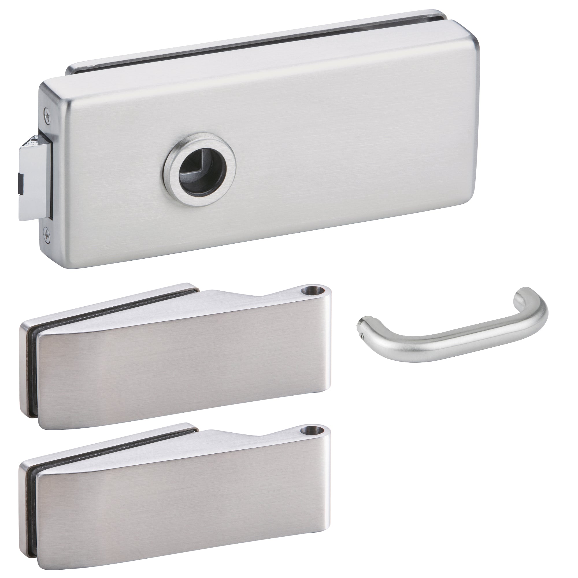 Glastürbeschlag Set - Glastürschloss aus hochwertigem Edelstahl, eckig - Beschlagsset