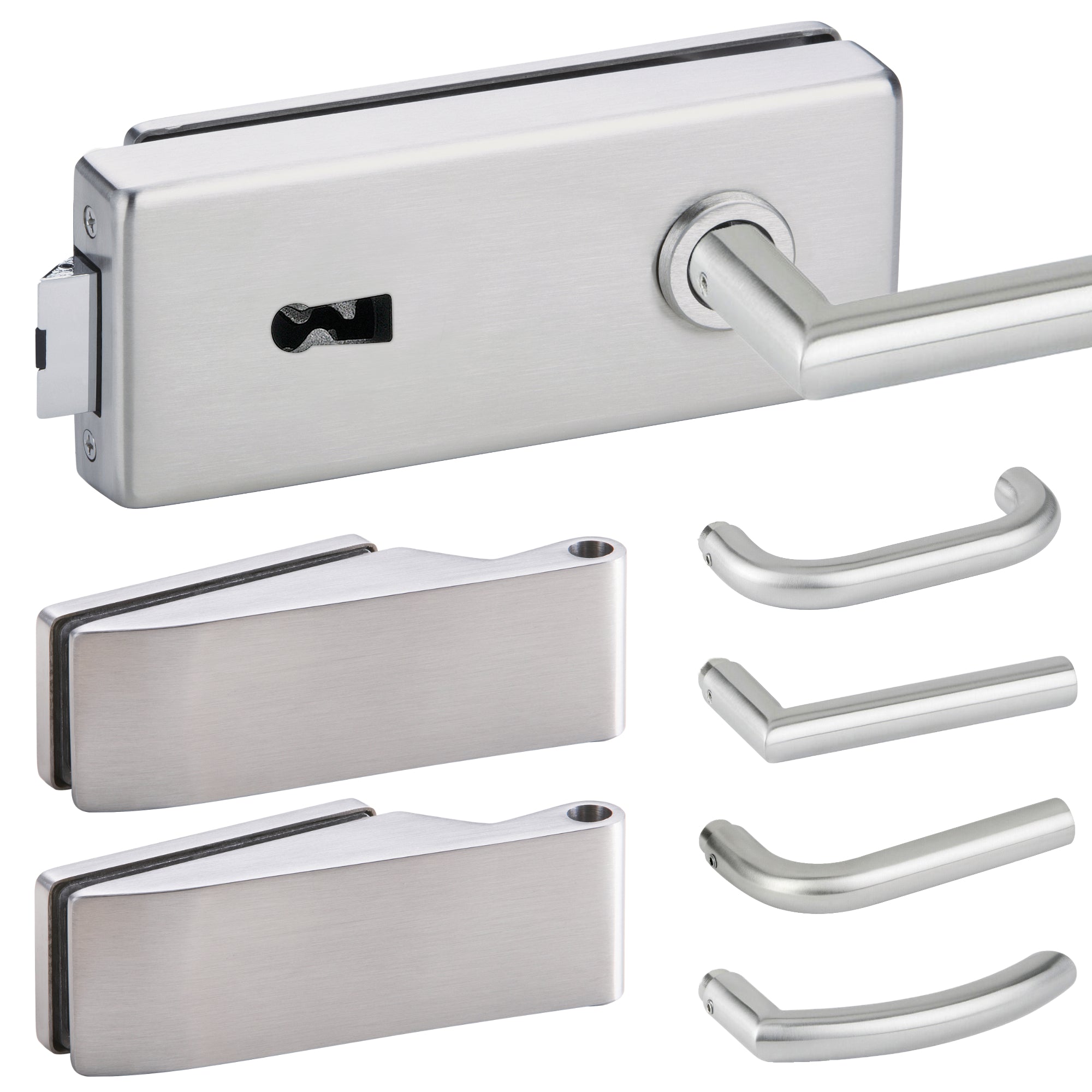 Glastürbeschlag Set - Glastürschloss aus hochwertigem Edelstahl, eckig - Beschlagsset