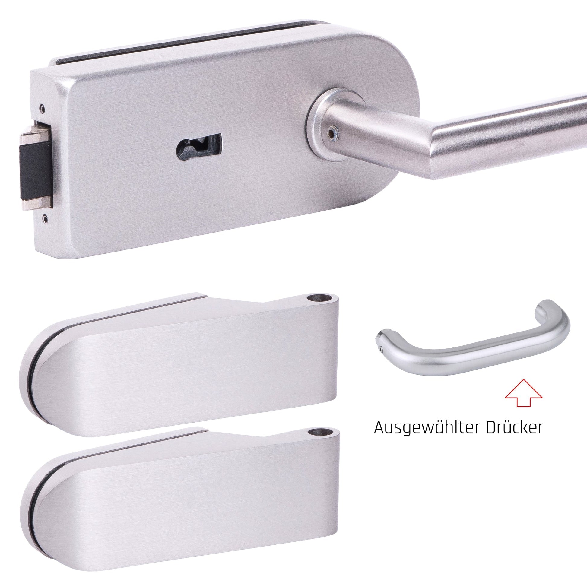 Glastürbeschlag Set - Glastürschloss aus hochwertigem Edelstahl, rund - Beschlagsset