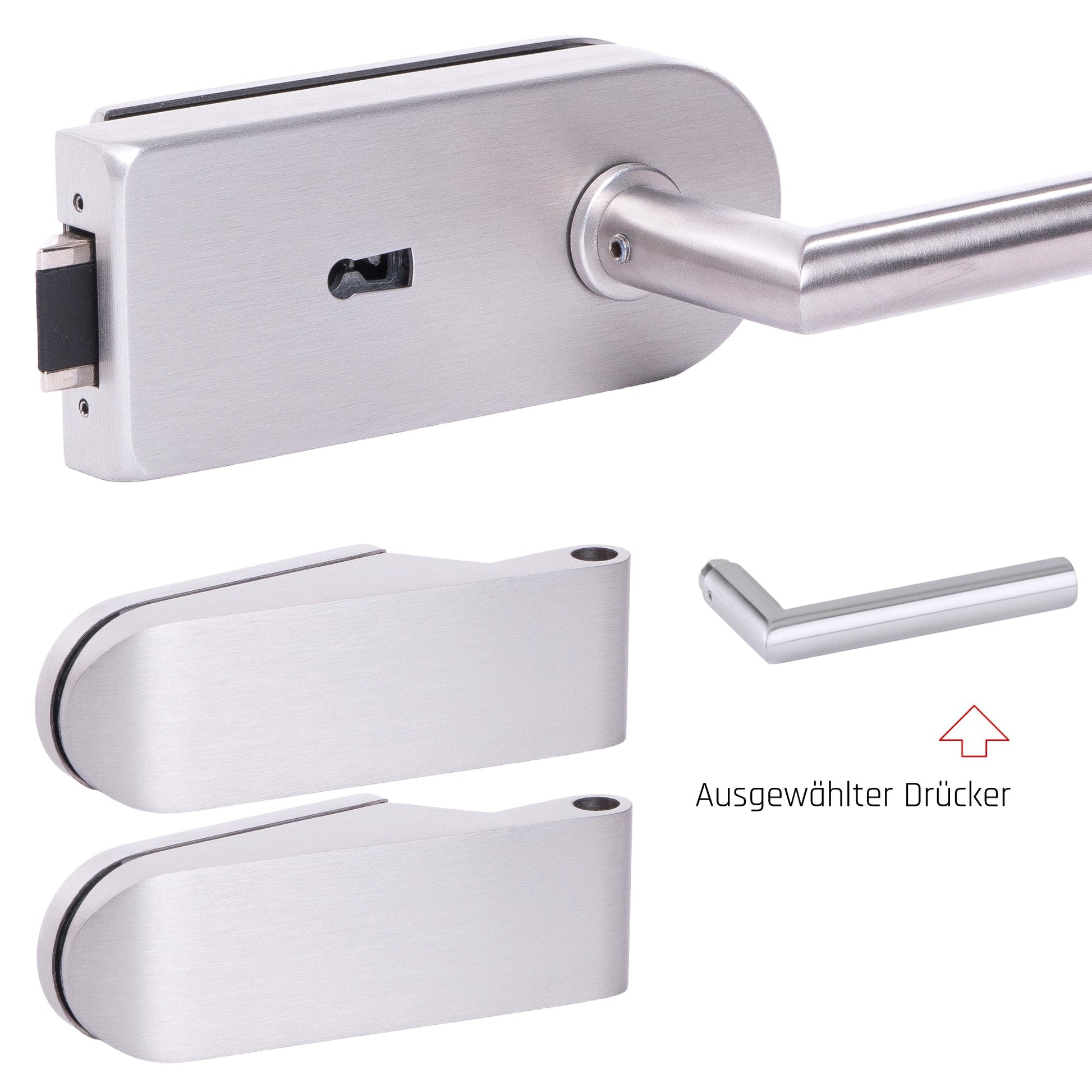 Glastürbeschlag Set - Glastürschloss aus hochwertigem Edelstahl, rund - Beschlagsset