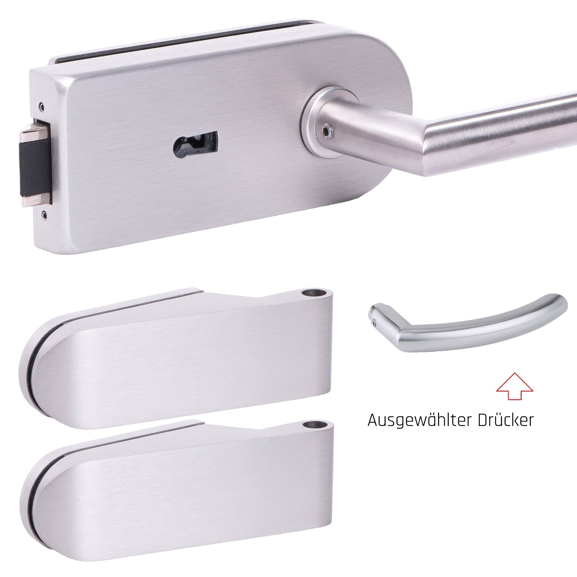 Glastürbeschlag Set - Glastürschloss aus hochwertigem Edelstahl, rund - Beschlagsset