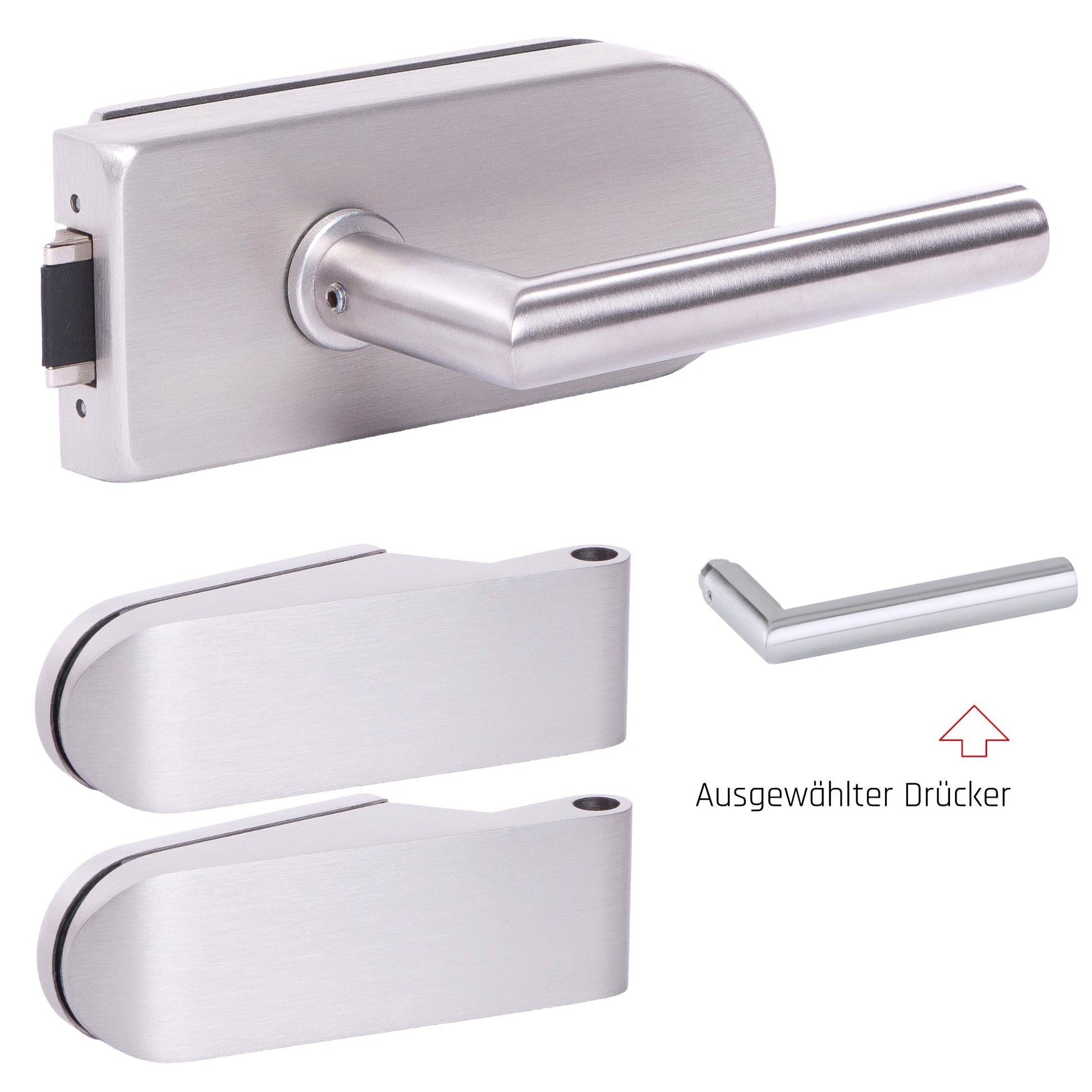 Glastürbeschlag Set - Glastürschloss aus hochwertigem Edelstahl, rund - Beschlagsset