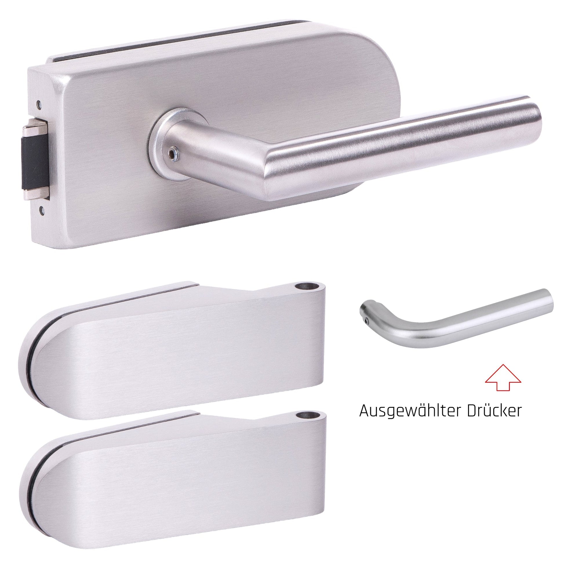 Glastürbeschlag Set - Glastürschloss aus hochwertigem Edelstahl, rund - Beschlagsset