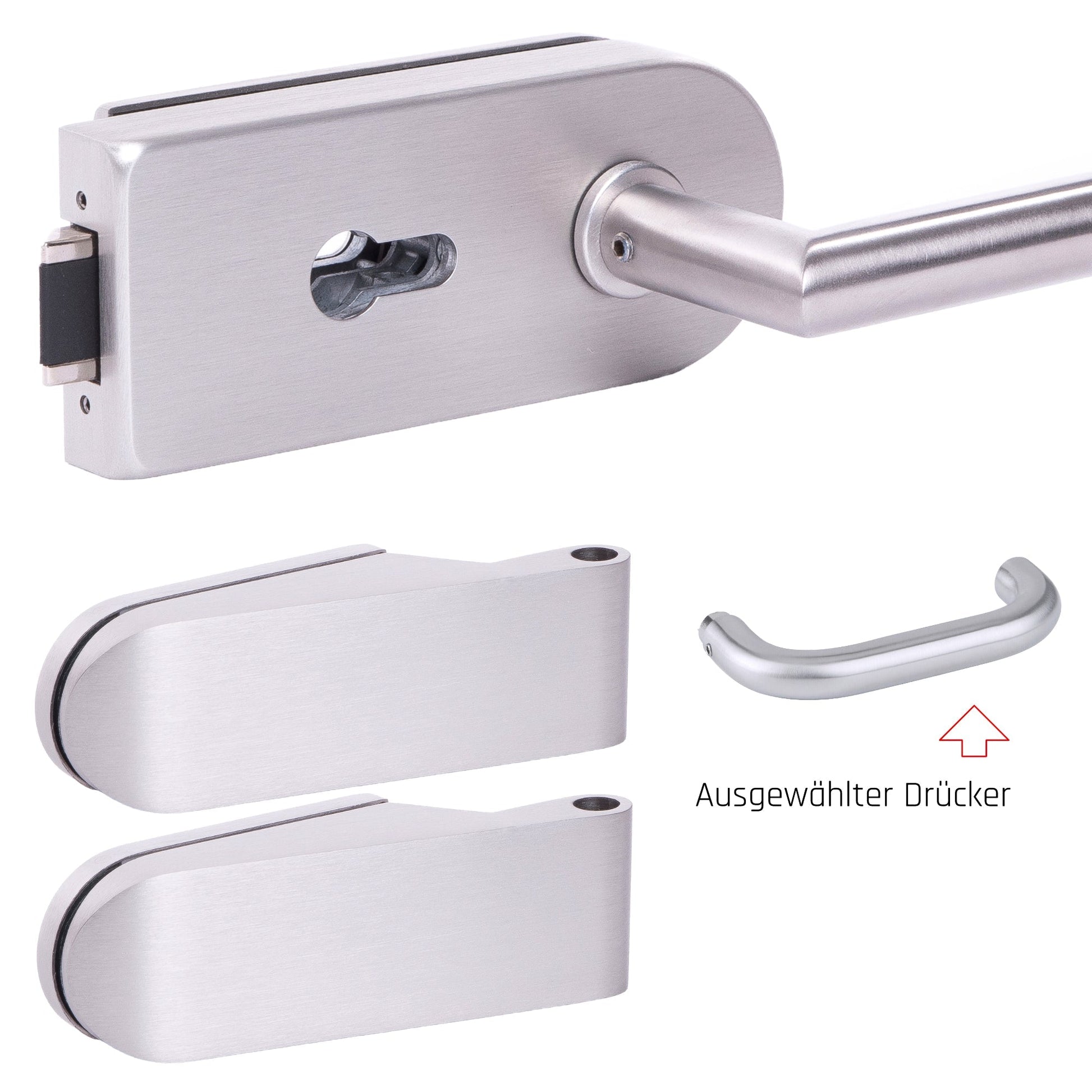 Glastürbeschlag Set - Glastürschloss aus hochwertigem Edelstahl, rund - Beschlagsset