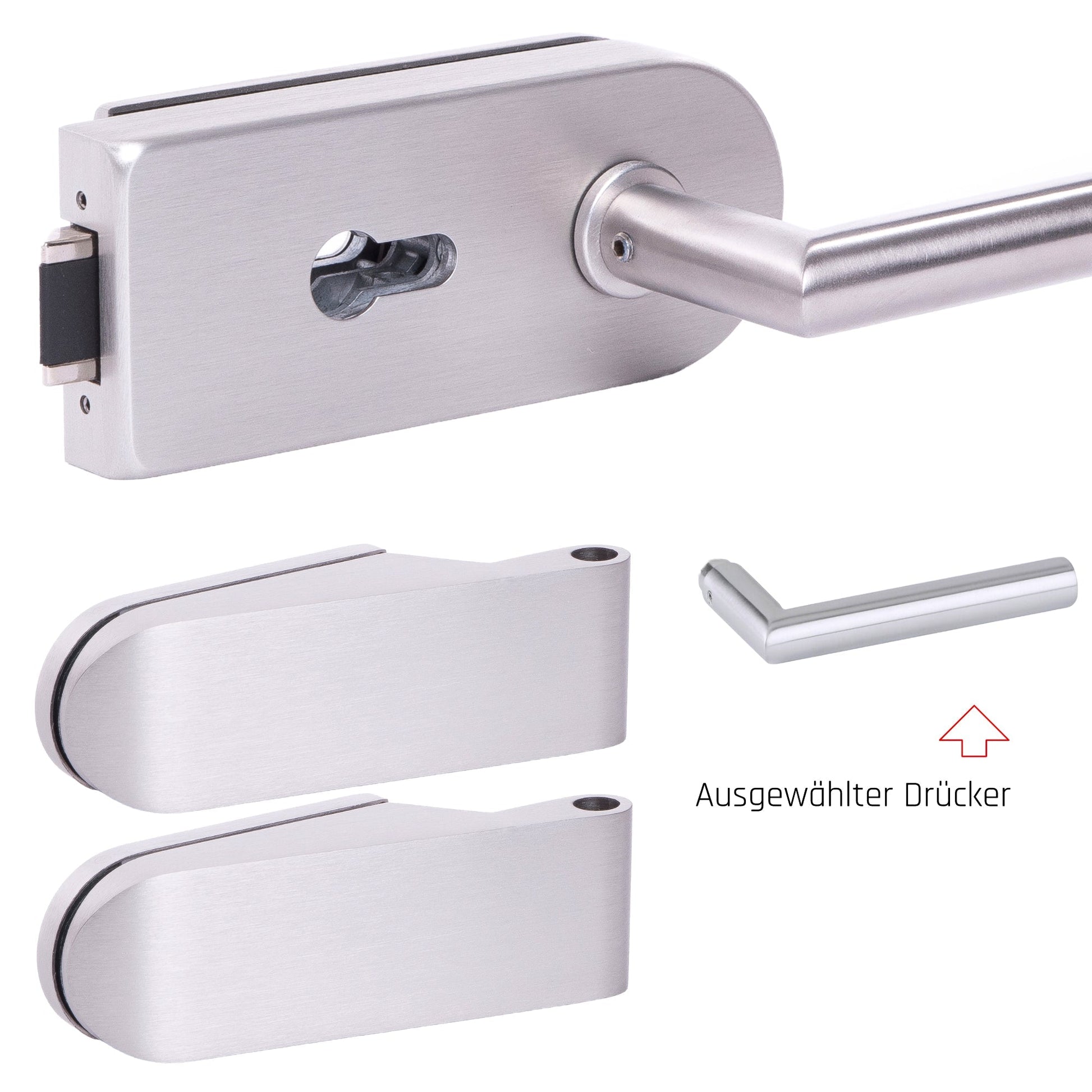 Glastürbeschlag Set - Glastürschloss aus hochwertigem Edelstahl, rund - Beschlagsset