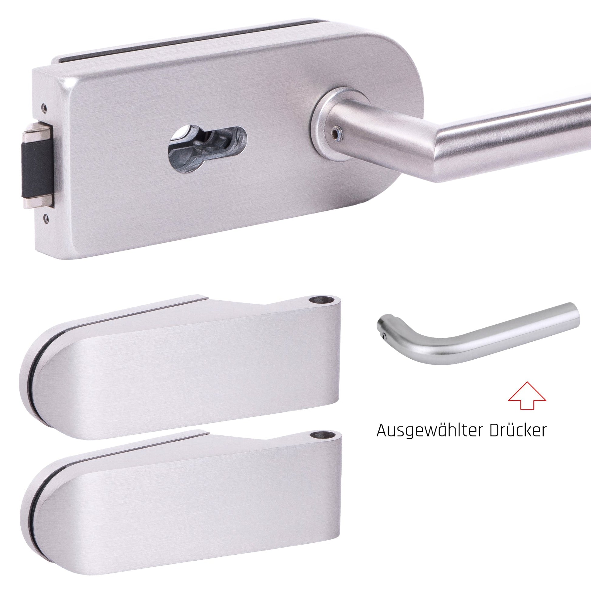 Glastürbeschlag Set - Glastürschloss aus hochwertigem Edelstahl, rund - Beschlagsset