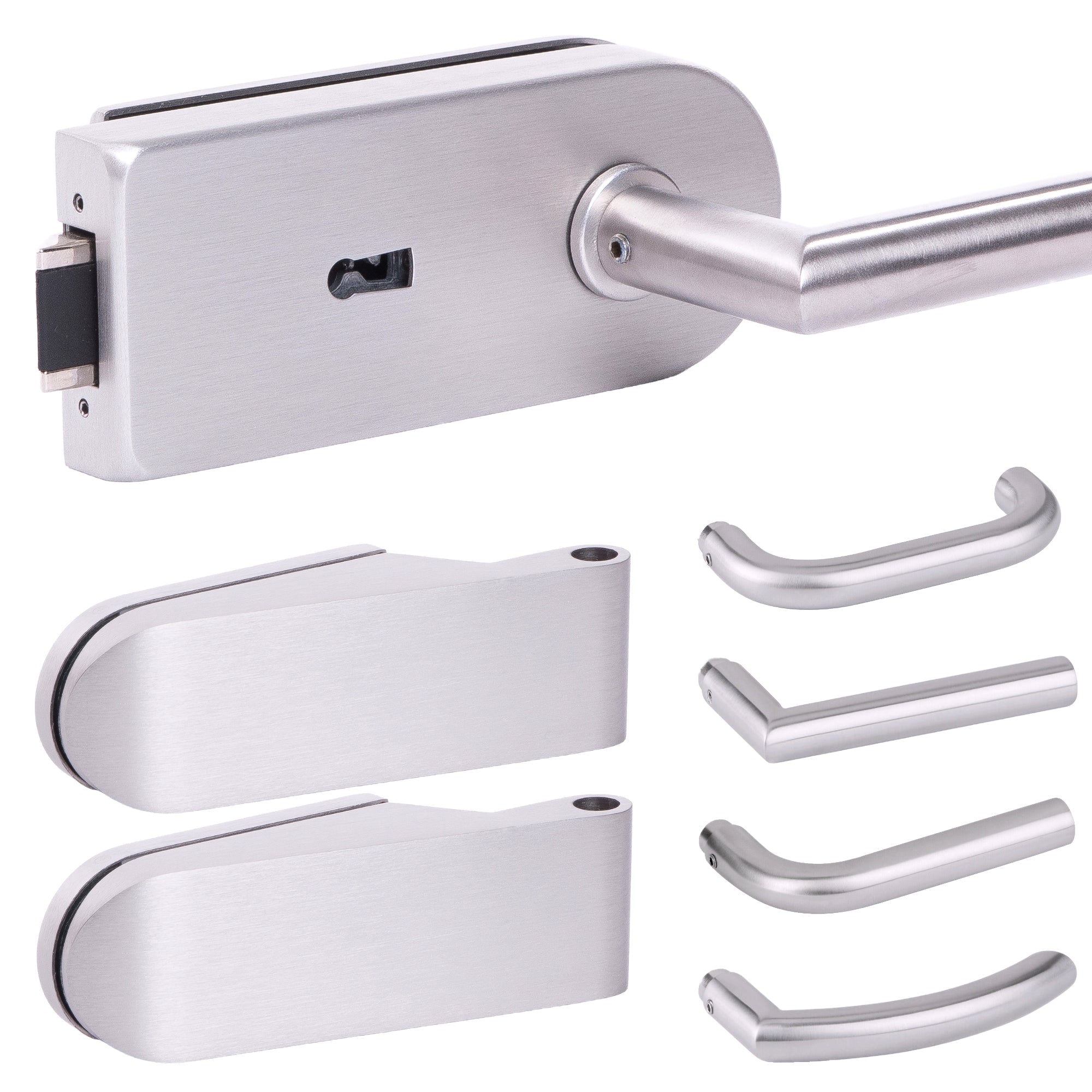 Glastürbeschlag Set - Glastürschloss aus hochwertigem Edelstahl, rund - Beschlagsset