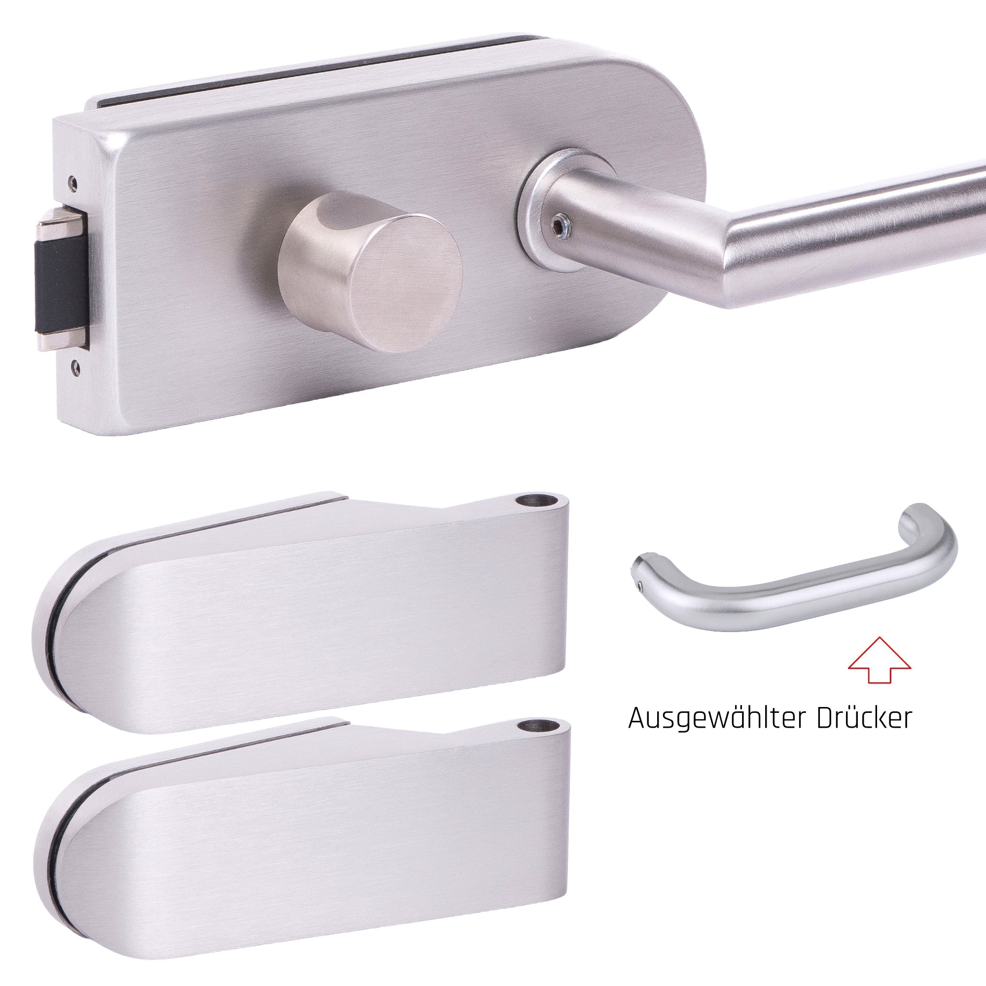 Glastürbeschlag Set - Glastürschloss aus hochwertigem Edelstahl, rund - Beschlagsset