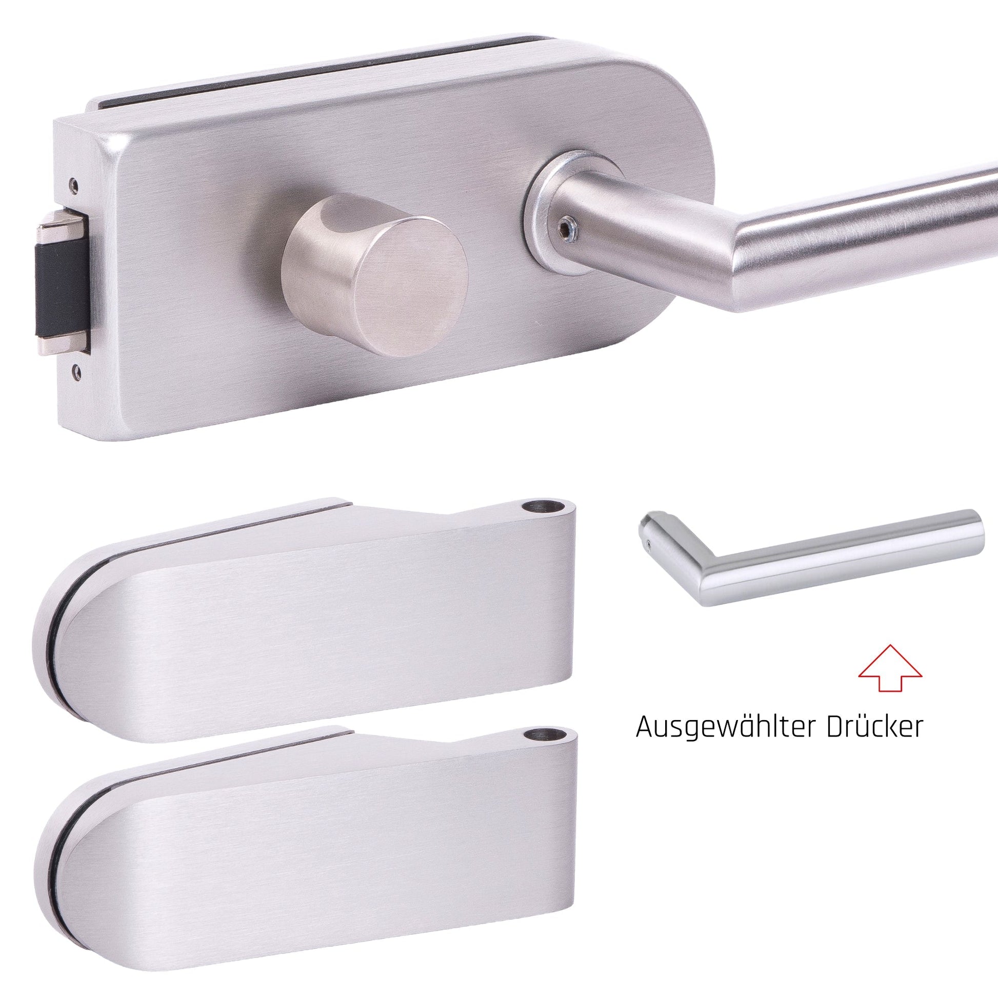 Glastürbeschlag Set - Glastürschloss aus hochwertigem Edelstahl, rund - Beschlagsset