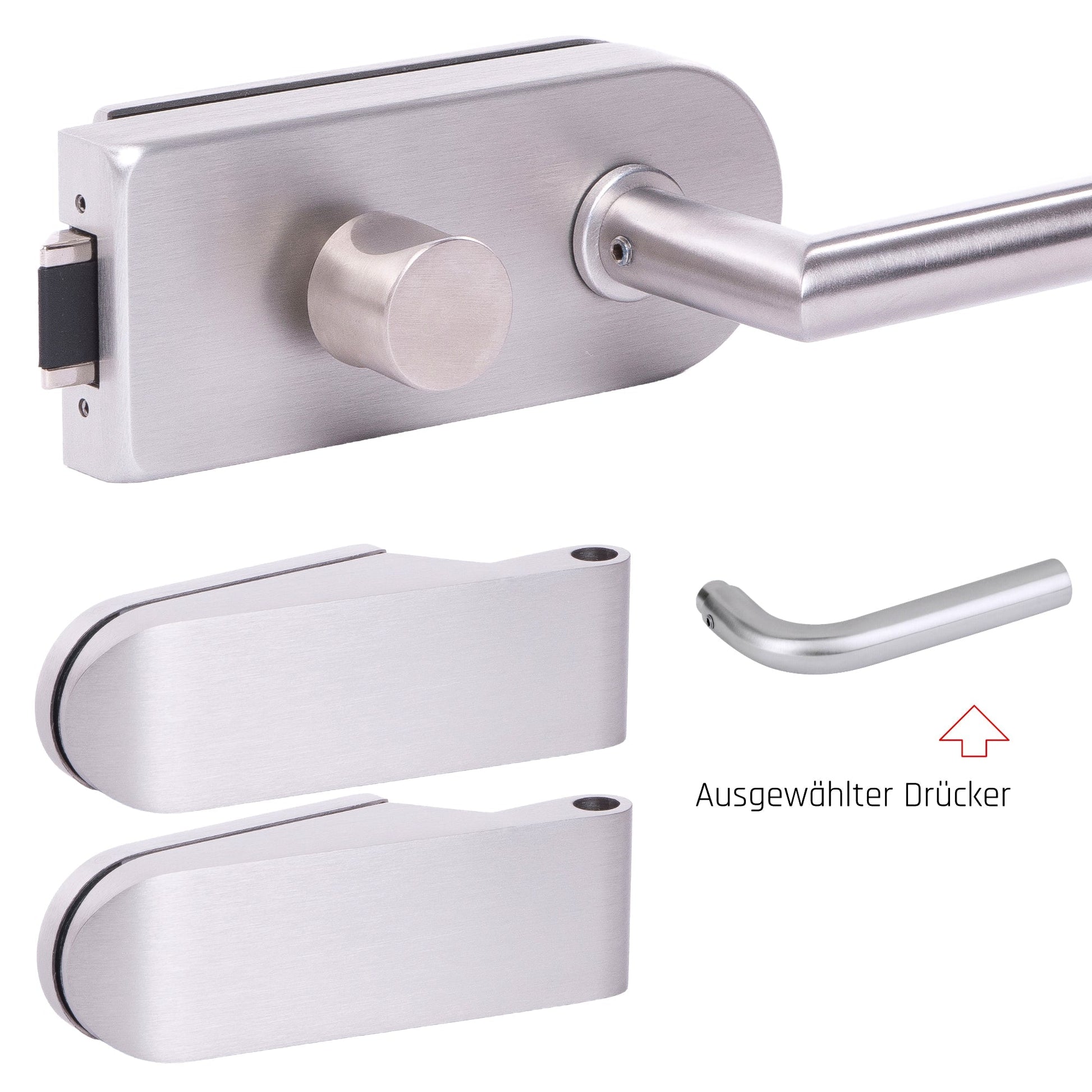 Glastürbeschlag Set - Glastürschloss aus hochwertigem Edelstahl, rund - Beschlagsset