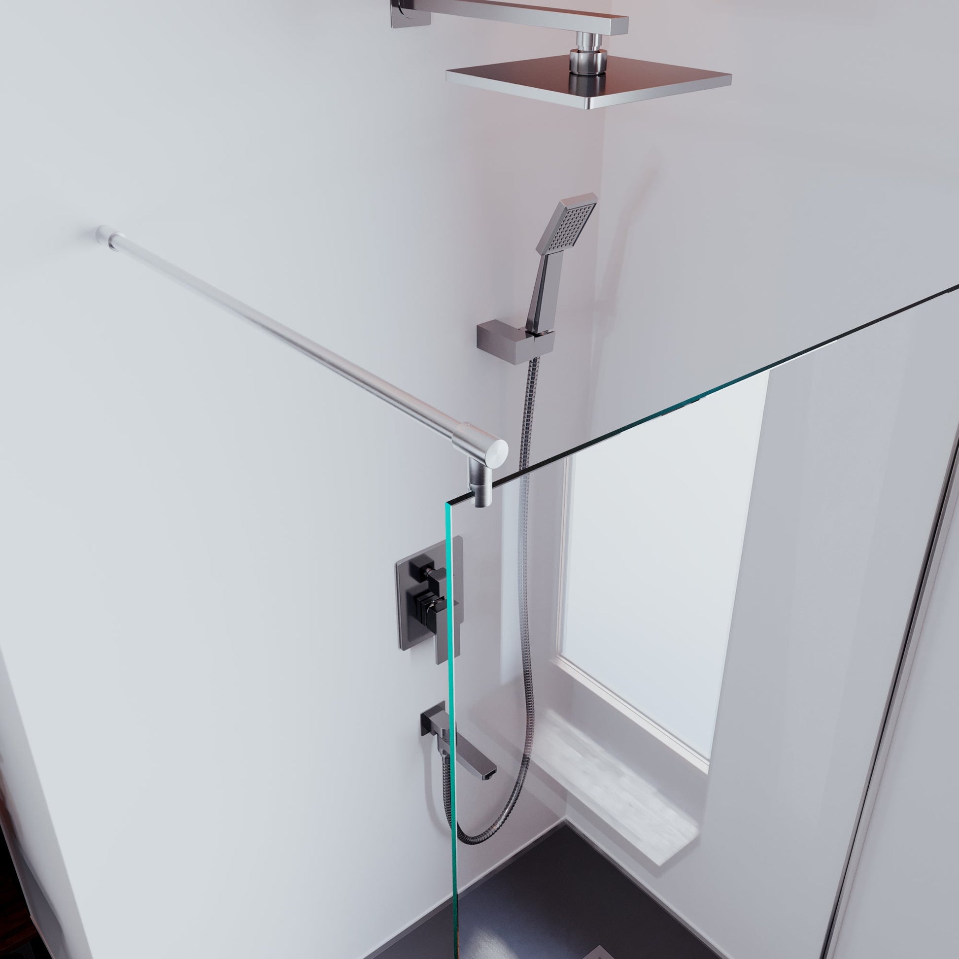 Duschwand Walk - In 8mm ESG, Teilsatiniert - Duschwand