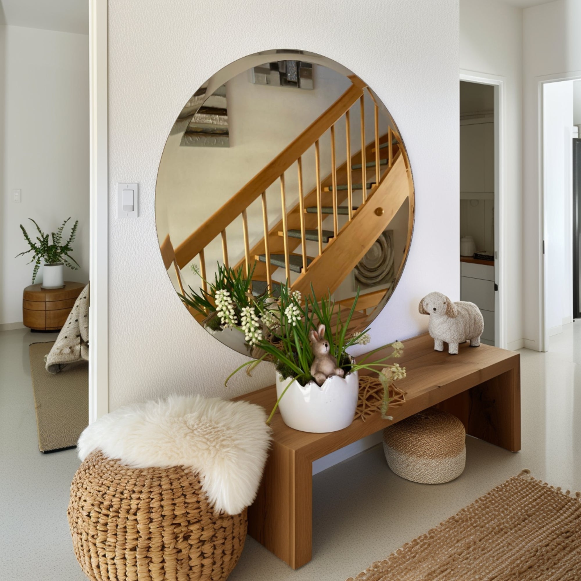 Spiegel ohne Rahmen, Badspiegel & Wohnzimmerspiegel inkl. Befestigungsset, mit Facette, Rund - Spiegel ohne Rahmen