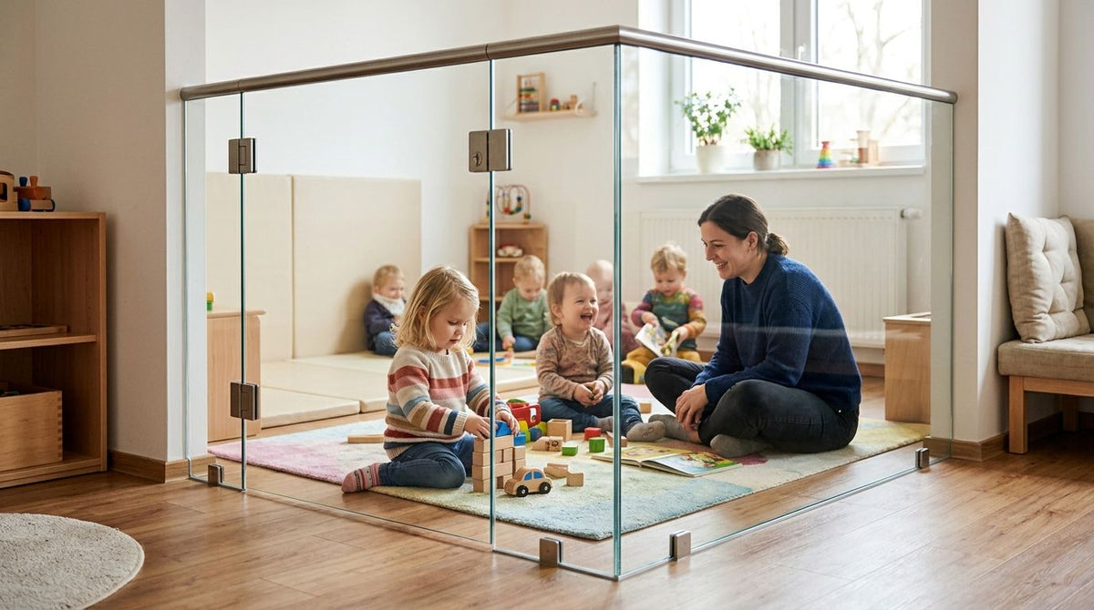 Glaswand für Kinderkrippen als Raumteiler