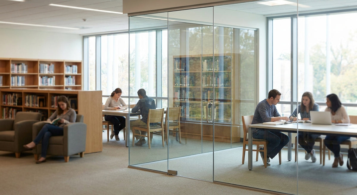 Glaswand für Bibliotheken als Raumteiler