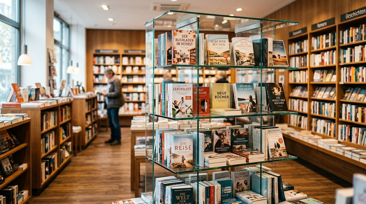 Glasregal für Buchhandlungen als Präsentationsfläche