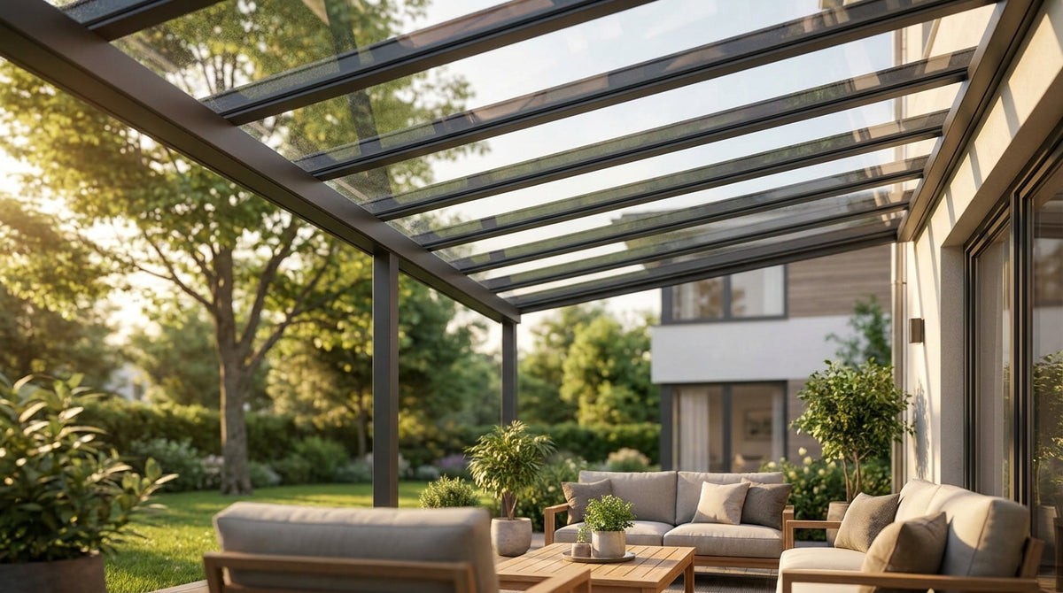 Terrassenüberdachung aus Glas für den Garten