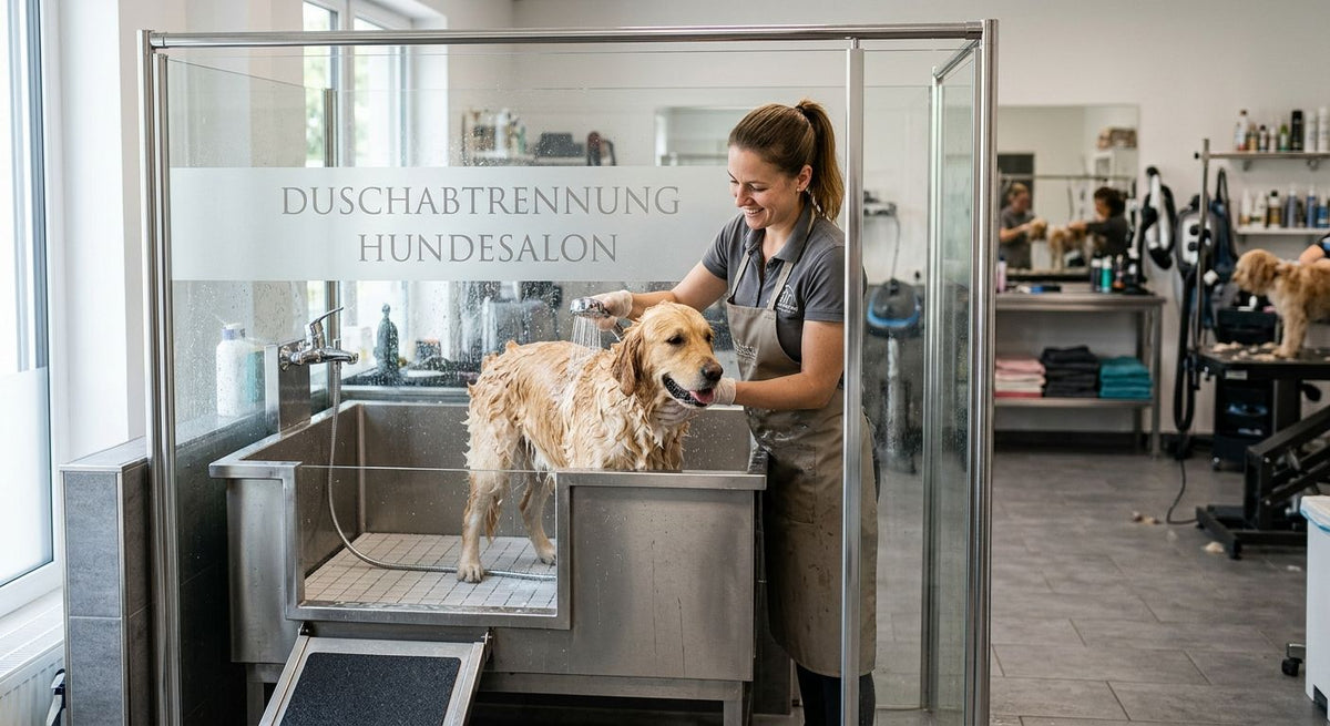 Duschabtrennung für Hundesalons als Waschbereich