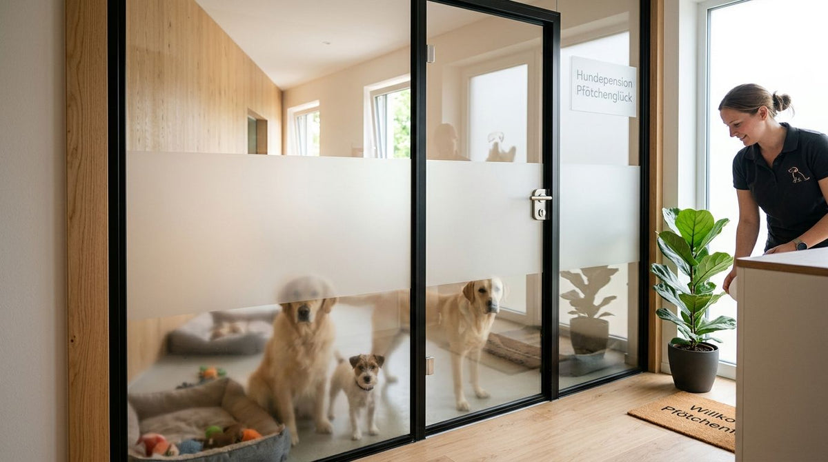 Glastür für Hundepensionen als Sichtschutz