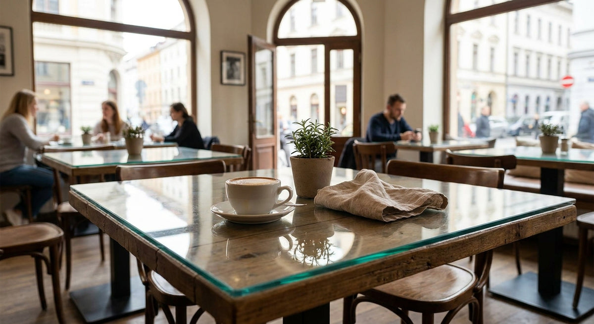 Glasplatte für Cafétische in der Gastronomie