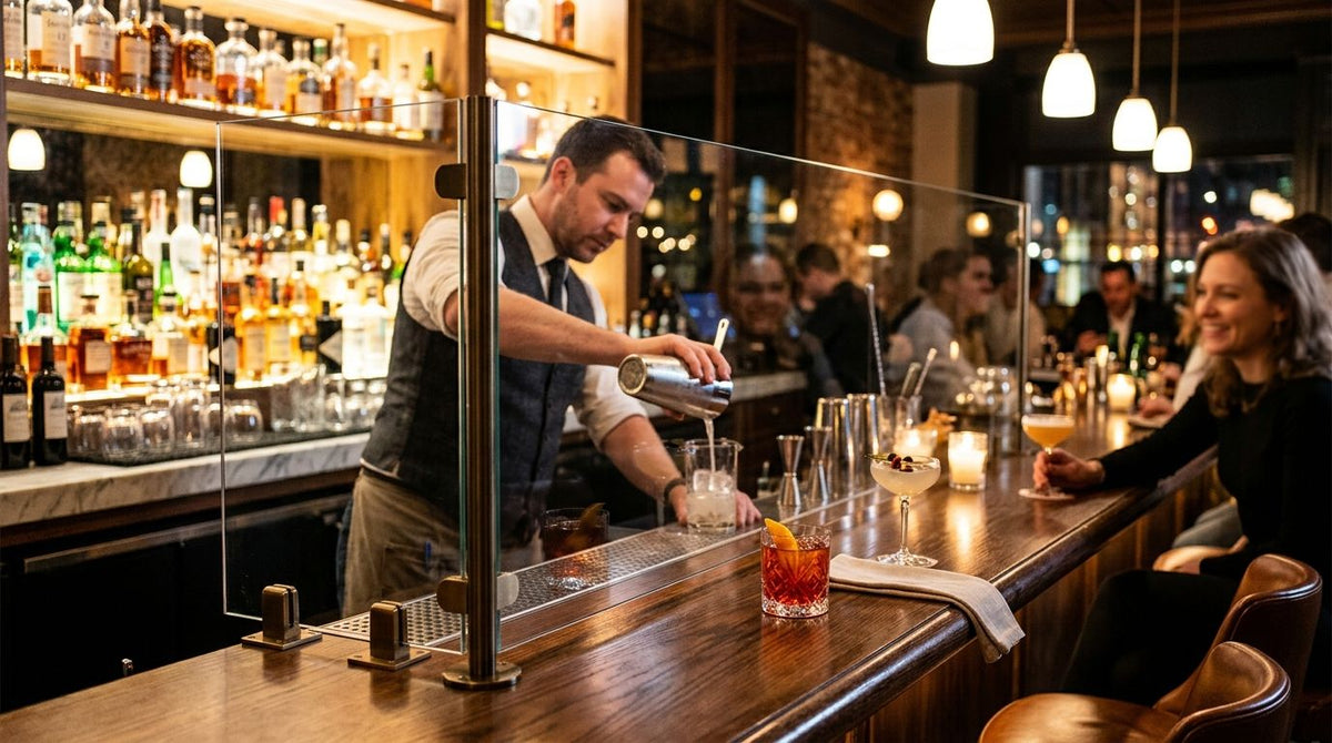 Spritzschutz aus Glas für Cocktailbars