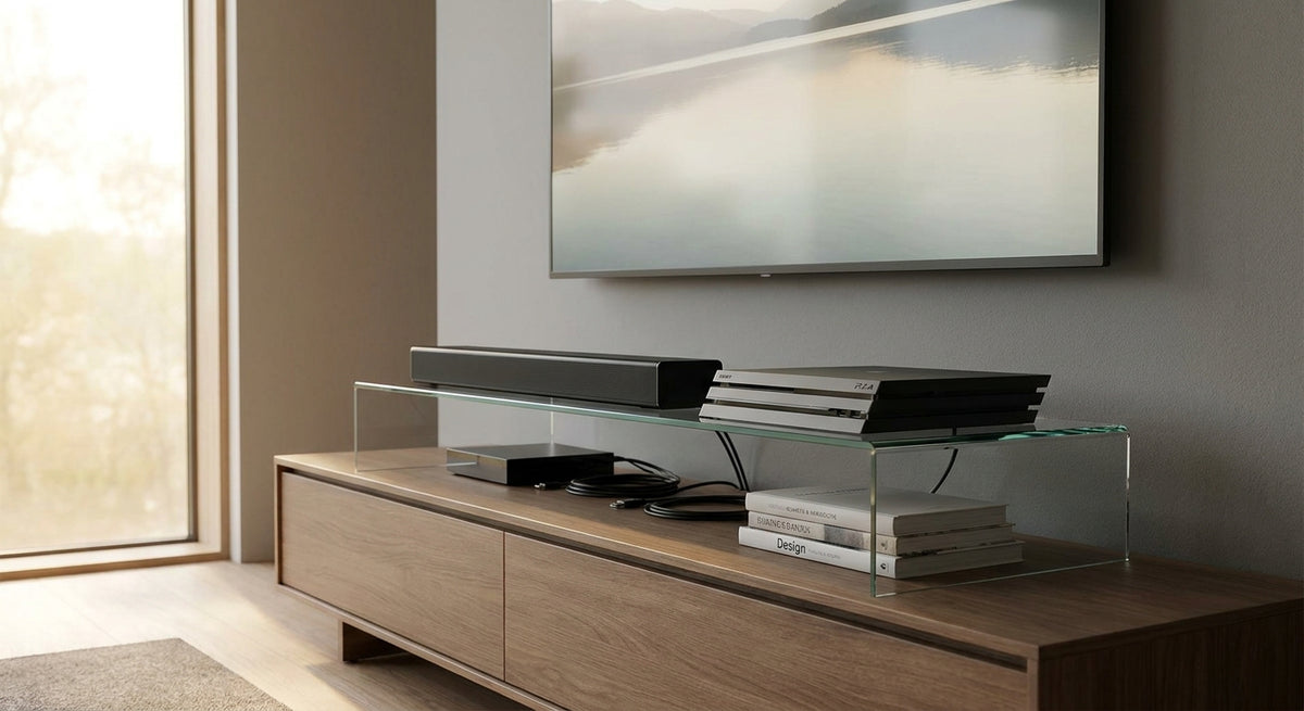 Glasaufsatz für Soundbar und Spielkonsole