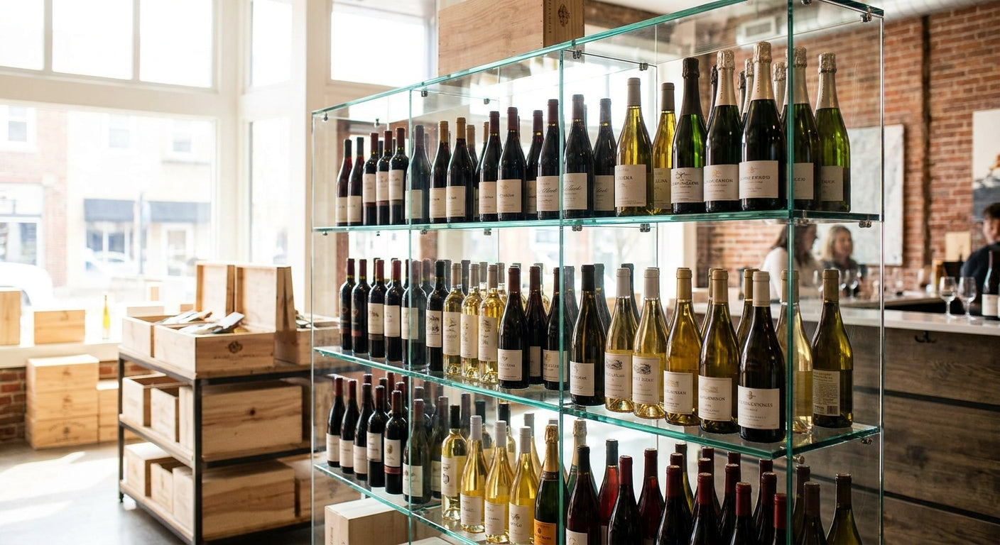 Glasregal für Weinhandlungen als Präsentationsfläche