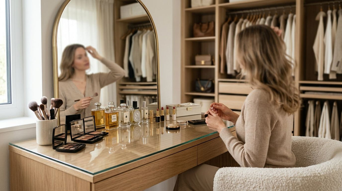 Glasplatte für Schminktische im Ankleidezimmer
