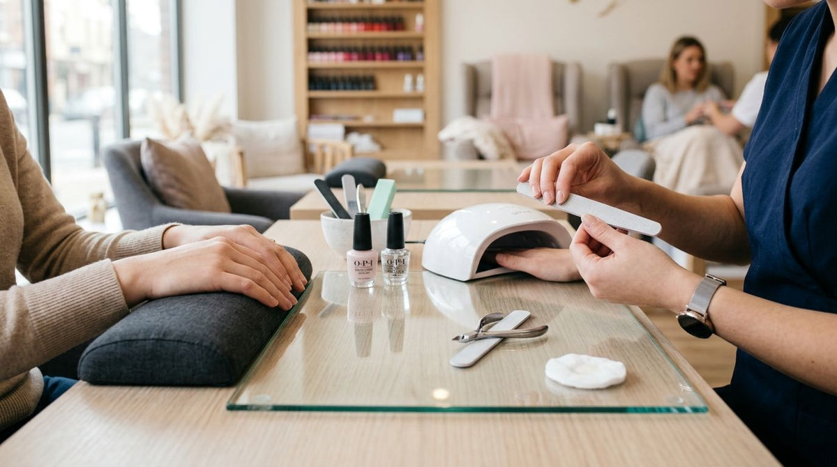 Glasplatte für Nagelstudio-Arbeitsplätze als Ablage
