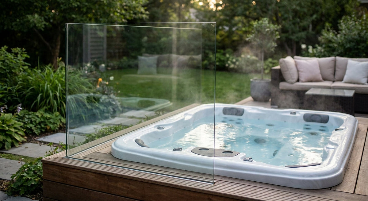 Glaswand für Whirlpools im Garten