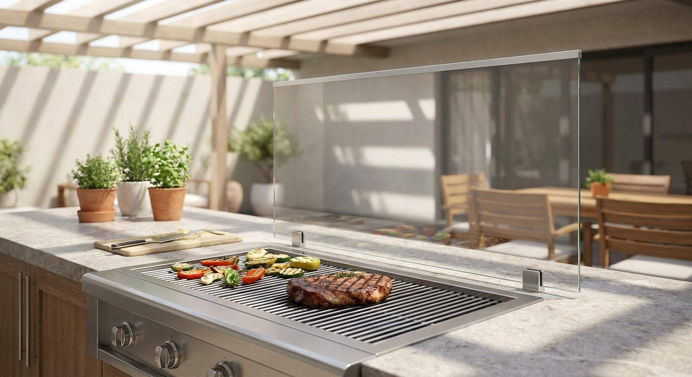 Glasscheibe für Grillstationen als Spritzschutz