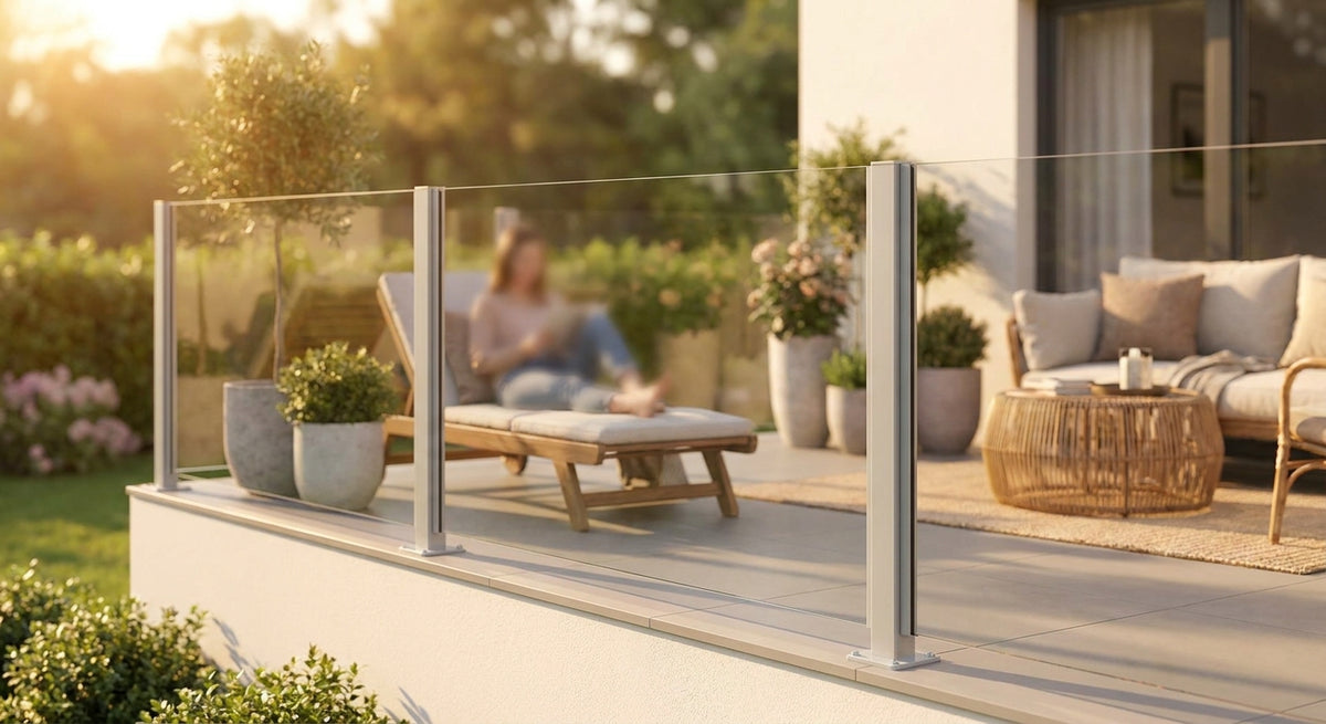 Glaszaun als Windschutz auf der Terrasse
