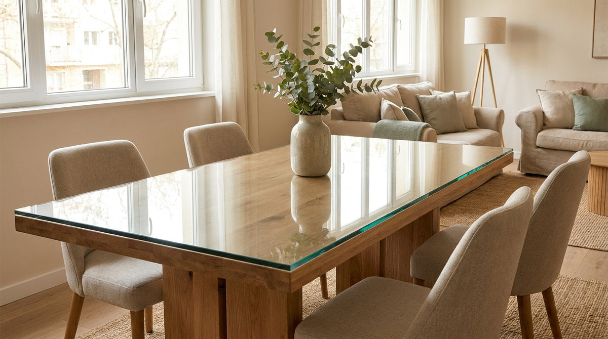 Glasplatte nach Maß für Esstische im Wohnzimmer